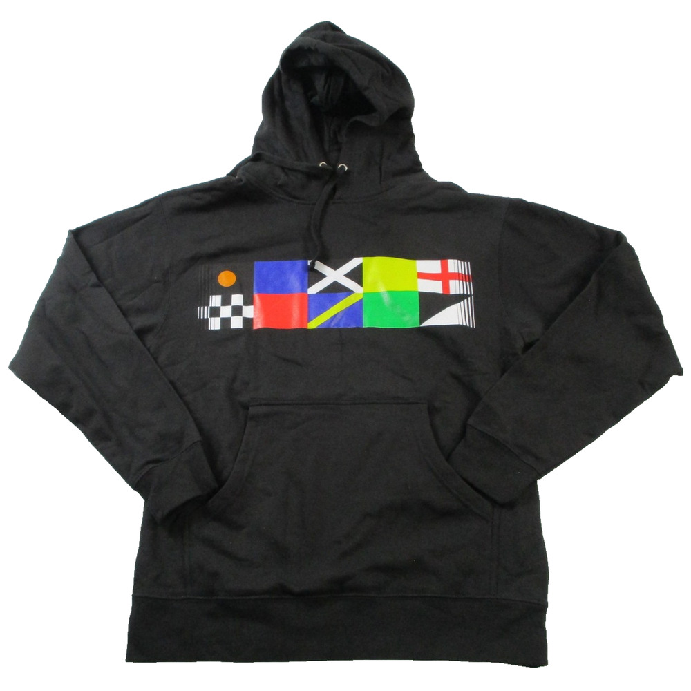 Hoonigan Hoodie Mens Medium Black Fleece Pullover Nautical Flag Graphic 1632-35